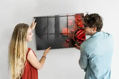 Tableau magnétique avec feutre motif piments rouges