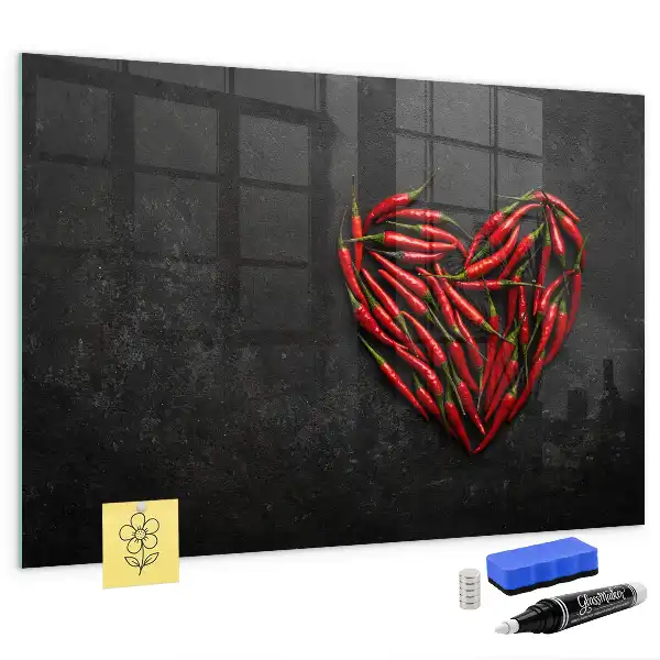 Tableau magnétique avec feutre motif cœur de piments
