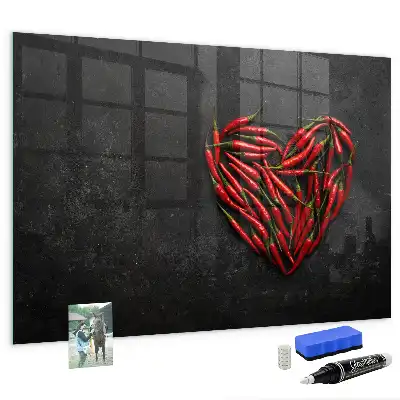 Tableau magnétique avec feutre motif cœur de piments