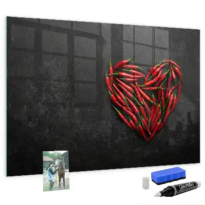 Tableau magnétique avec feutre motif cœur de piments