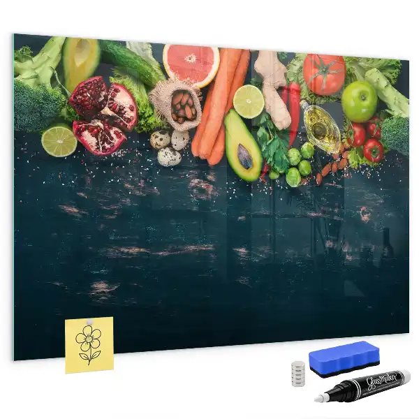 Tableau magnétique avec feutre motif légumes sur la table