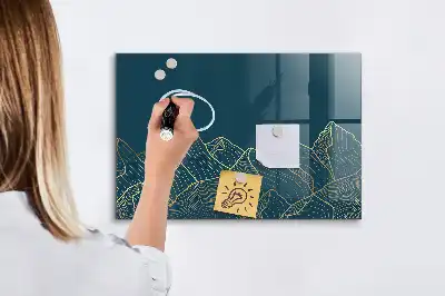Tableau magnétique effaçable à sec motif esquisse de montagnes