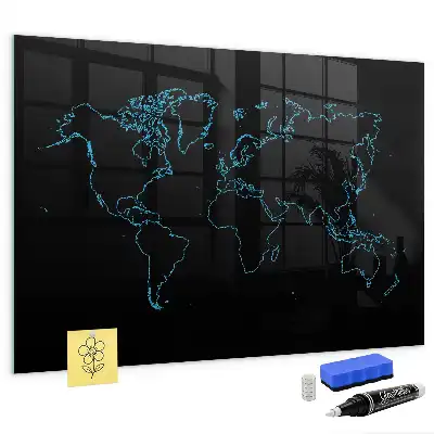 Tableau magnétique avec feutre contours de la carte du monde