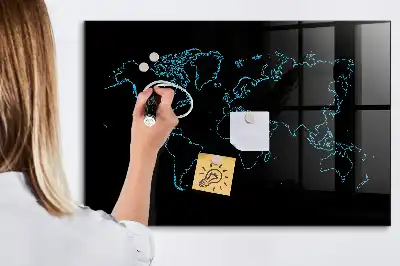 Tableau magnétique avec feutre contours de la carte du monde