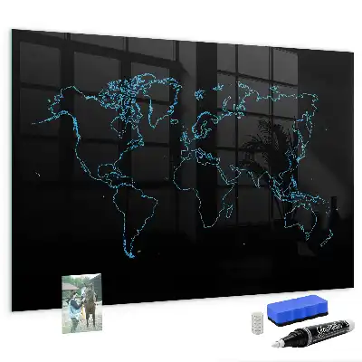 Tableau magnétique avec feutre contours de la carte du monde