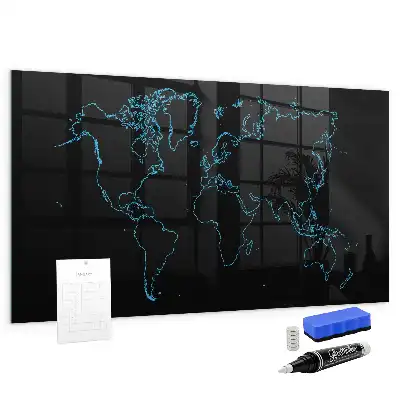 Tableau magnétique avec feutre contours de la carte du monde