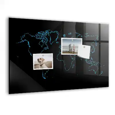 Tableau magnétique avec feutre contours de la carte du monde