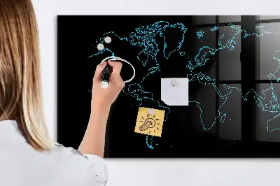 Tableau magnétique avec feutre contours de la carte du monde