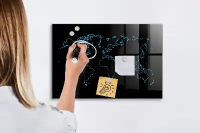 Tableau magnétique avec feutre contours de la carte du monde