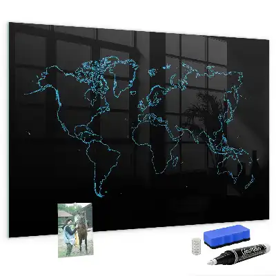 Tableau magnétique avec feutre contours de la carte du monde