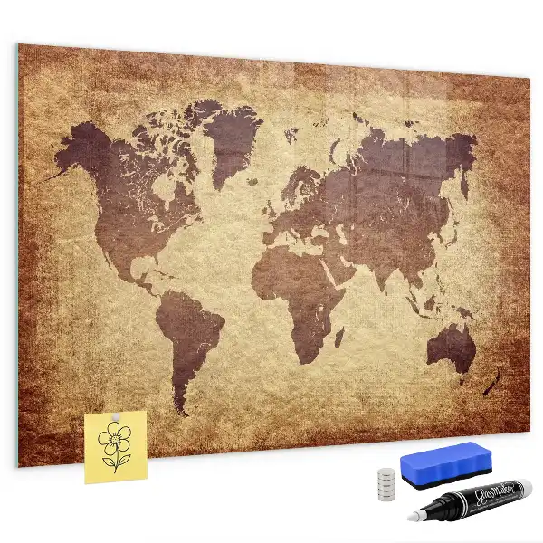 Tableau magnétique effaçable à sec carte ancienne du monde