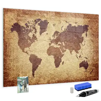 Tableau magnétique effaçable à sec carte ancienne du monde