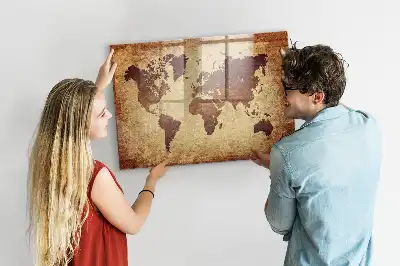 Tableau magnétique effaçable à sec carte ancienne du monde