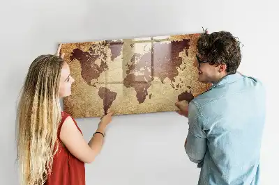 Tableau magnétique effaçable à sec carte ancienne du monde