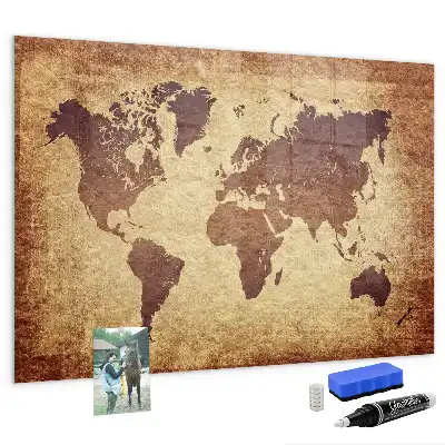 Tableau magnétique effaçable à sec carte ancienne du monde