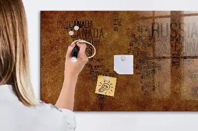 Tableau magnétique effaçable à sec avec carte des noms de pays