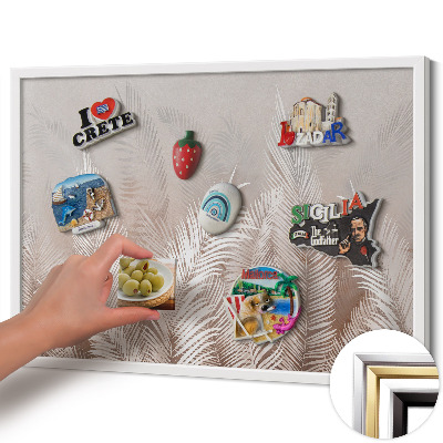Tableau magnétique avec cadre blanc Feuilles bohèmes naturelles