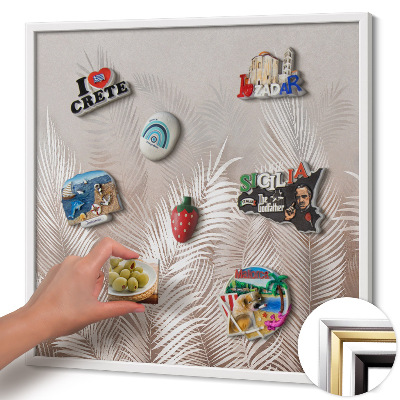 Tableau magnétique avec cadre blanc Feuilles bohèmes naturelles