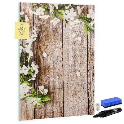 Tableau magnétique effaçable à sec motif fleurs sur planches