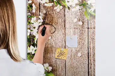 Tableau magnétique effaçable à sec motif fleurs sur planches
