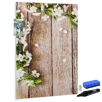 Tableau magnétique effaçable à sec motif fleurs sur planches