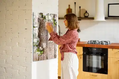 Tableau magnétique effaçable à sec motif fleurs sur planches
