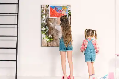 Tableau magnétique effaçable à sec motif fleurs sur planches