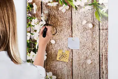 Tableau magnétique effaçable à sec motif fleurs sur planches