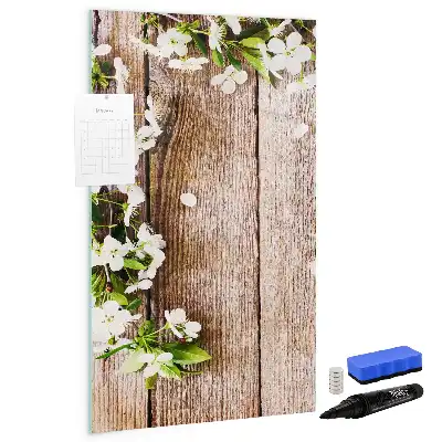 Tableau magnétique effaçable à sec motif fleurs sur planches