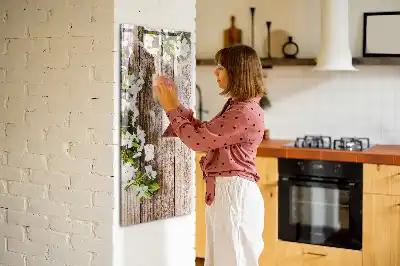 Tableau magnétique effaçable à sec motif fleurs sur planches
