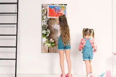 Tableau magnétique effaçable à sec motif fleurs sur planches