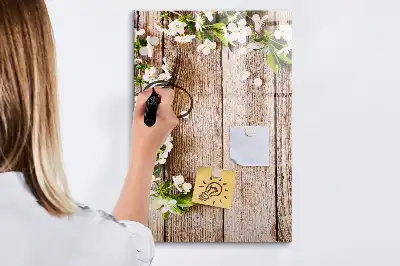 Tableau magnétique effaçable à sec motif fleurs sur planches