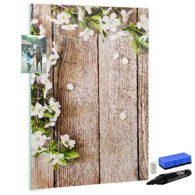 Tableau magnétique effaçable à sec motif fleurs sur planches