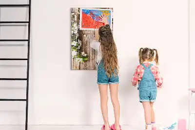 Tableau magnétique effaçable à sec motif fleurs sur planches