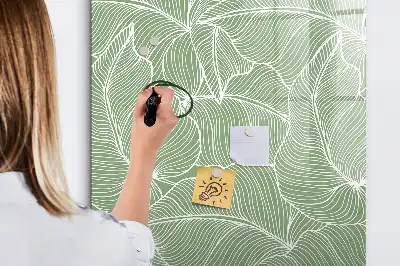 Tableau magnétique effaçable à sec avec motif de grandes feuilles