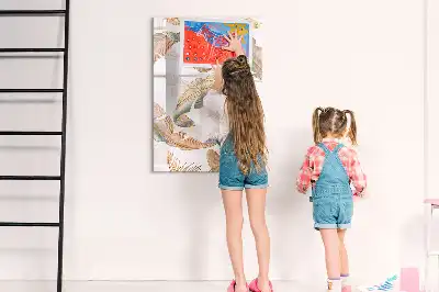 Tableau effaçable à sec magnétique motif de plumes d'oiseau