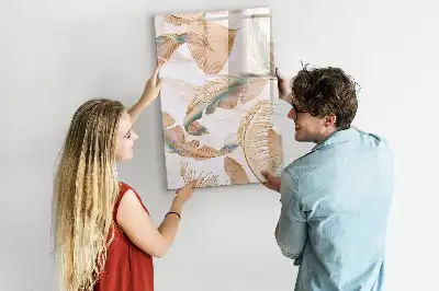 Tableau effaçable à sec magnétique motif de plumes d'oiseau
