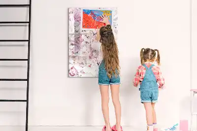 Tableau effaçable à sec magnétique motif roses