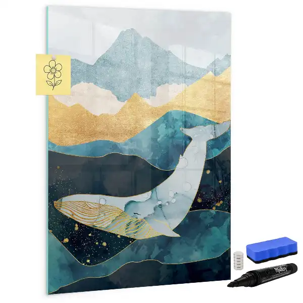 Tableau magnétique effaçable à sec en forme de baleine en marbre