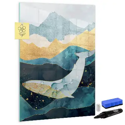 Tableau magnétique effaçable à sec en forme de baleine en marbre