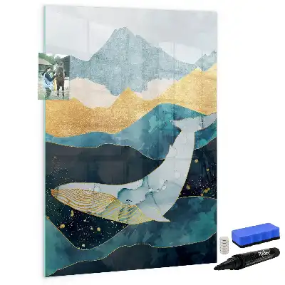 Tableau magnétique effaçable à sec en forme de baleine en marbre