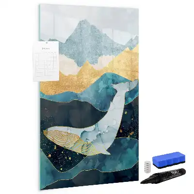 Tableau magnétique effaçable à sec en forme de baleine en marbre
