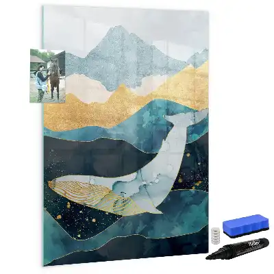 Tableau magnétique effaçable à sec en forme de baleine en marbre