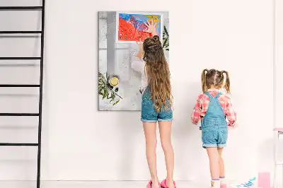 Tableau magnétique effaçable à sec modèle Béton et olives