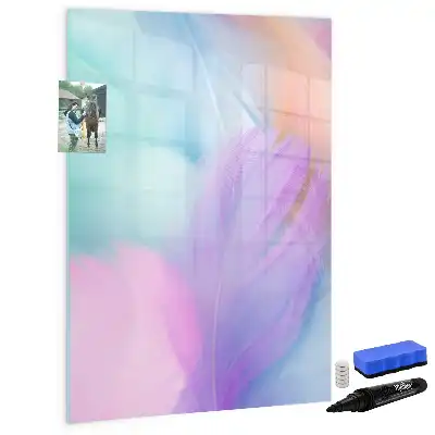 Tableau magnétique effaçable à sec modèle plumes pastel