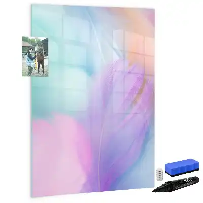 Tableau magnétique effaçable à sec modèle plumes pastel