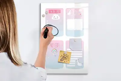 Tableau effaçable à sec magnétique planificateur motif licorne