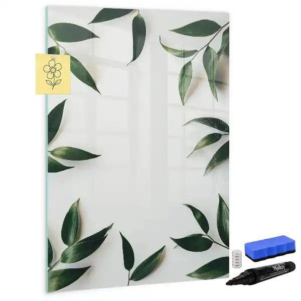 Tableau magnétique effaçable à sec avec motif cadre de feuilles vertes
