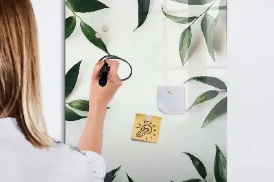 Tableau magnétique effaçable à sec avec motif cadre de feuilles vertes