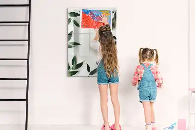 Tableau magnétique effaçable à sec avec motif cadre de feuilles vertes